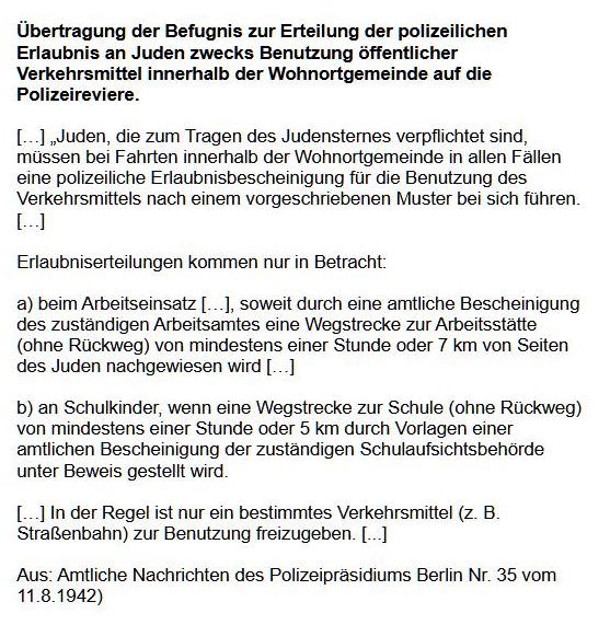 AUszug aus der Verordnung des Polizeipräsidums Berlin